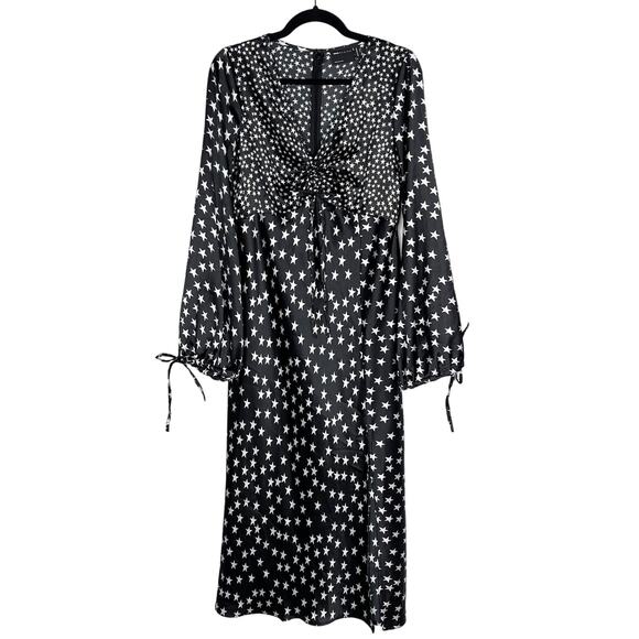 ASOS Maternity US 8 Black White Star Print Long Sleeve Maxi Dress Cinched VNeck - Picture 1 of 13